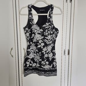 INC International Concepts Black and White Floral Tank Top
